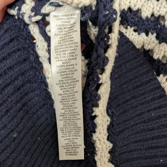 LOFT Stripe Crochet Knit Sweater Womens Size Large Blue White Nautical Casual - Picture 6 of 10